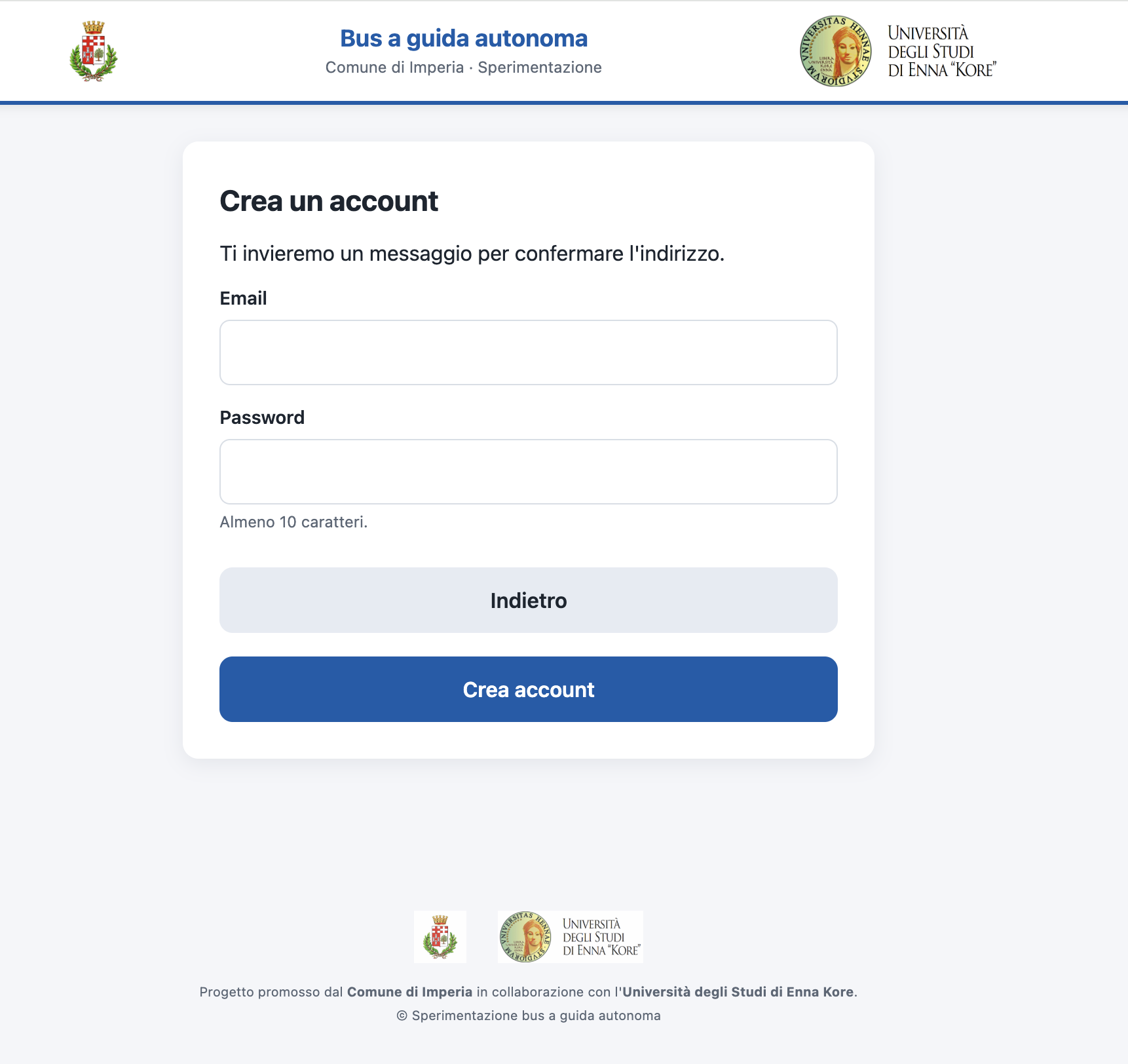Schermata Crea un account