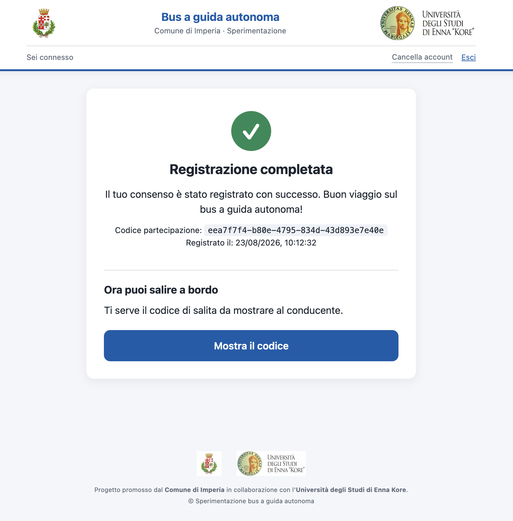 Registrazione completata