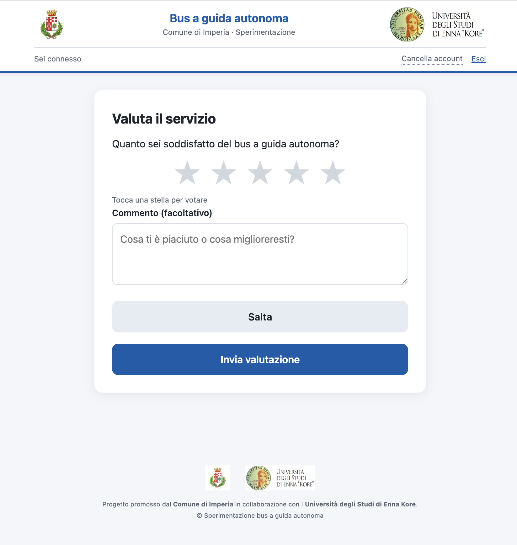 Schermata di valutazione del servizio