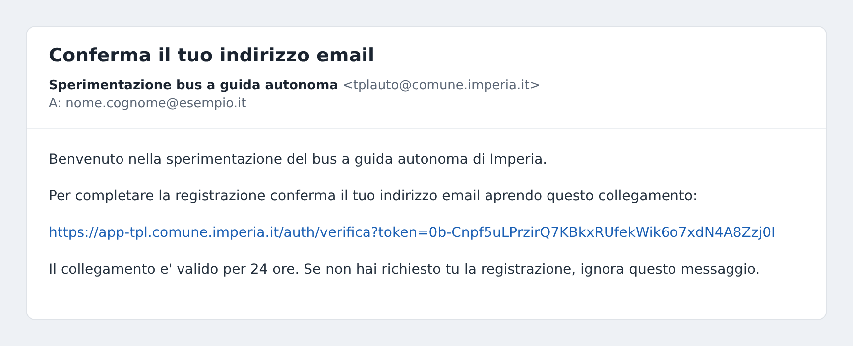 Email di conferma con il collegamento