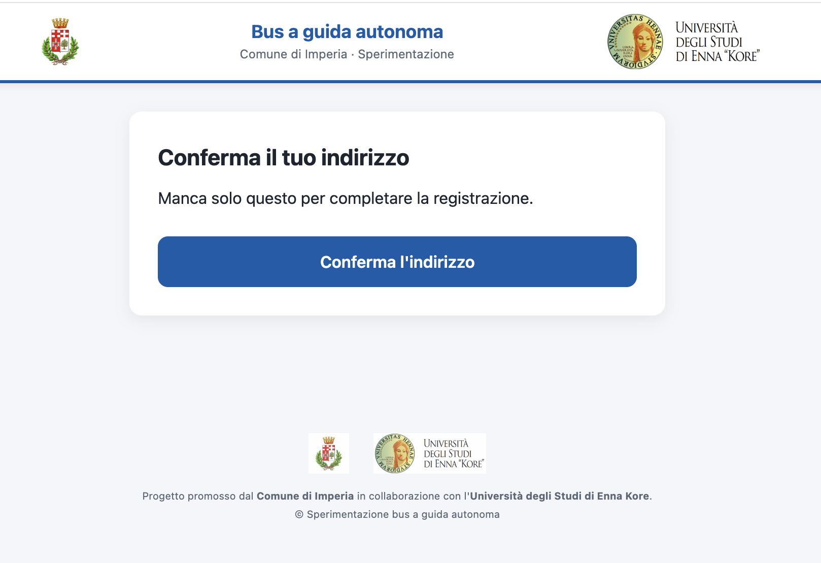 Schermata Conferma il tuo indirizzo
