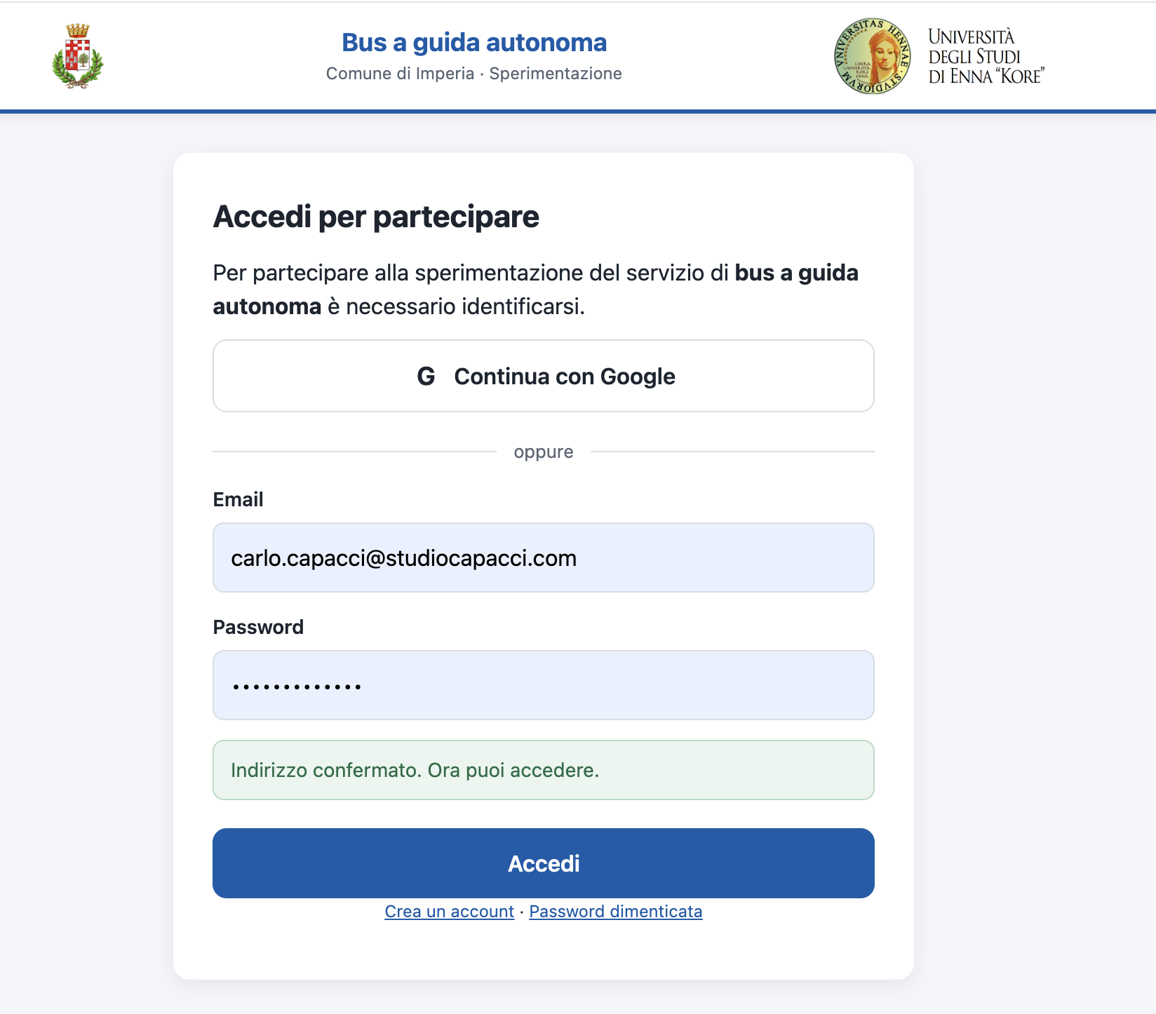 Schermata di accesso