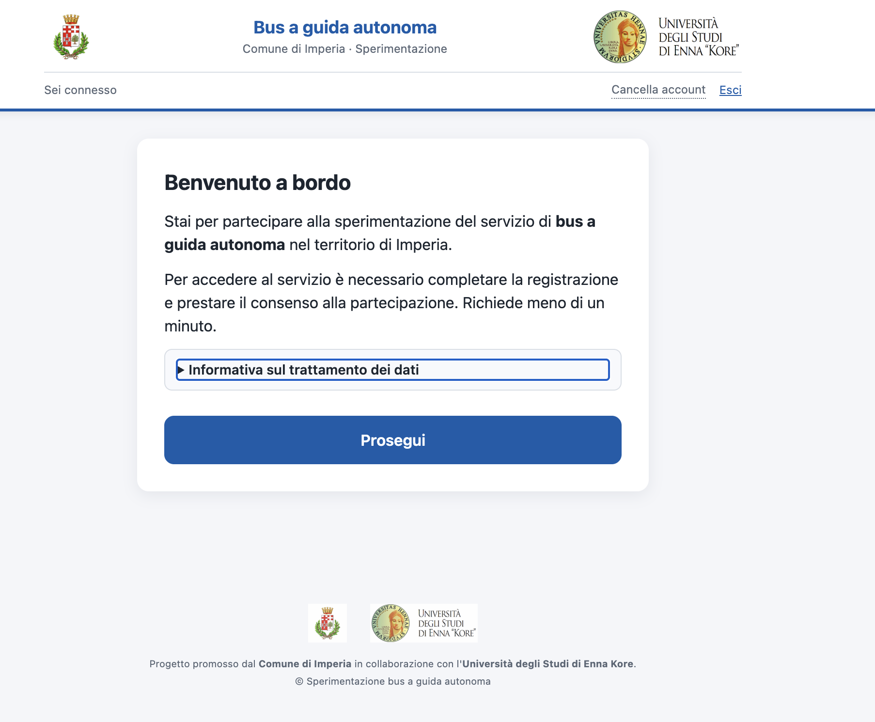 Schermata Benvenuto a bordo