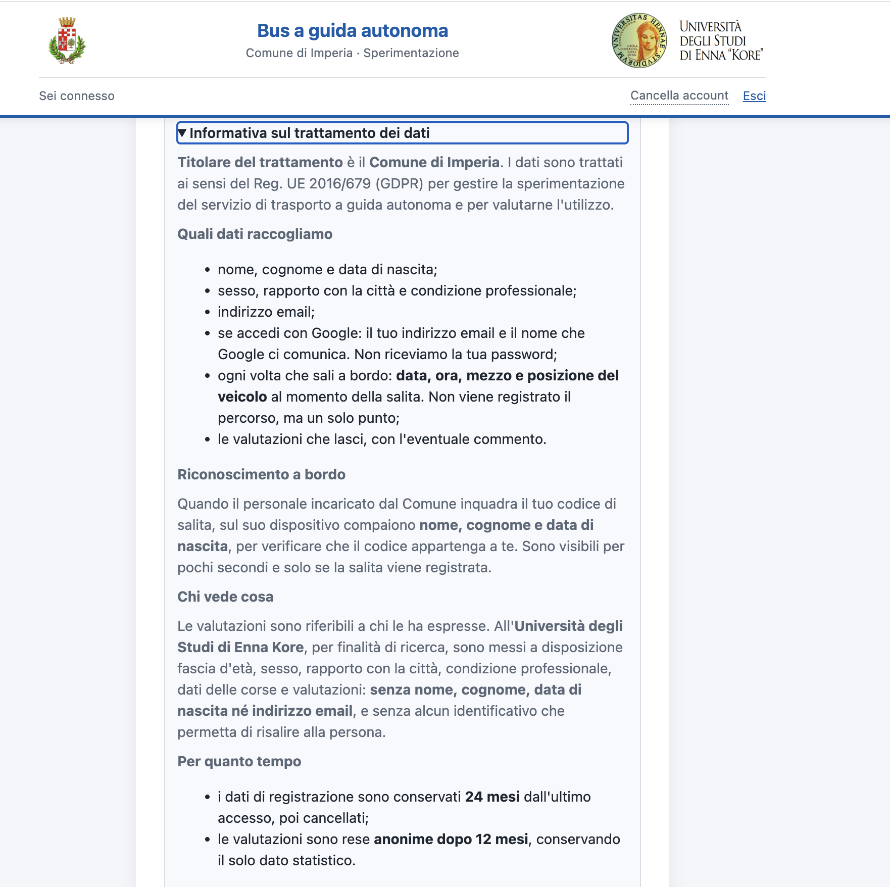 Informativa sul trattamento dei dati