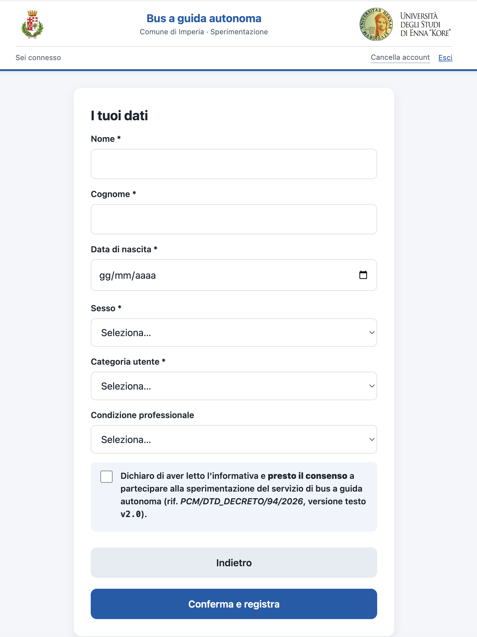 Modulo dati personali e consenso